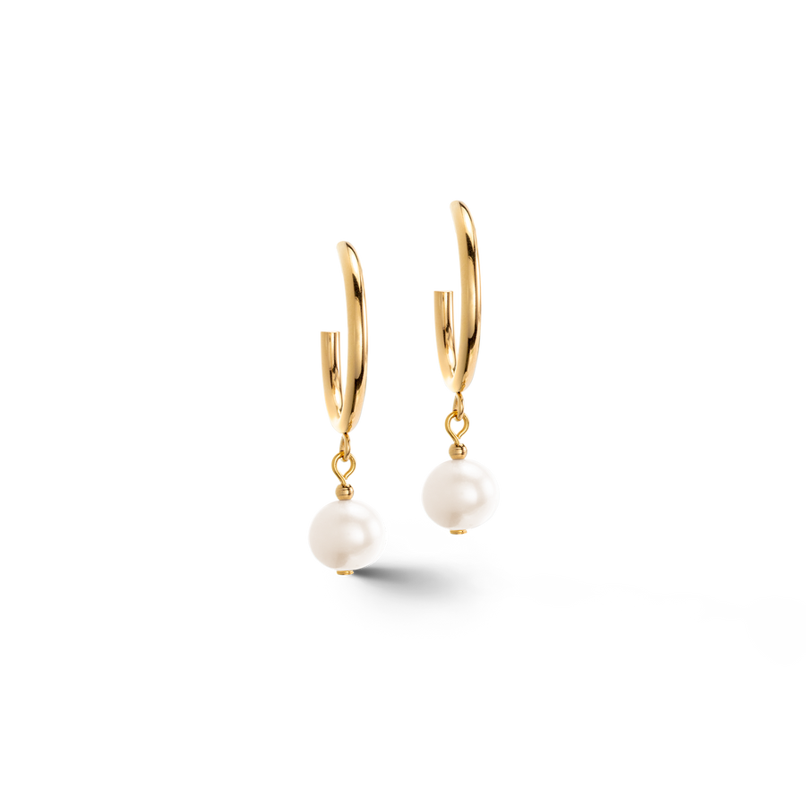 Earrings Creole Freshwater Pearls & Chunky Chain Navette Multiwear white-gold