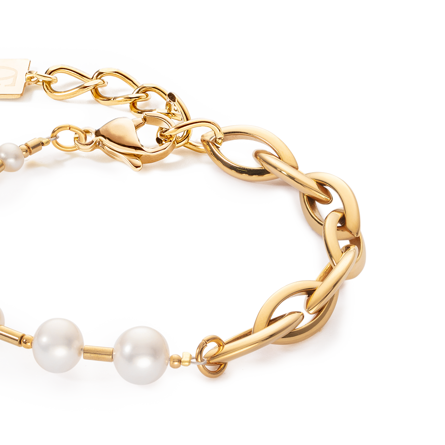 Bracelet Freshwater Pearls & Chunky Chain Navette Multiwear white-gold