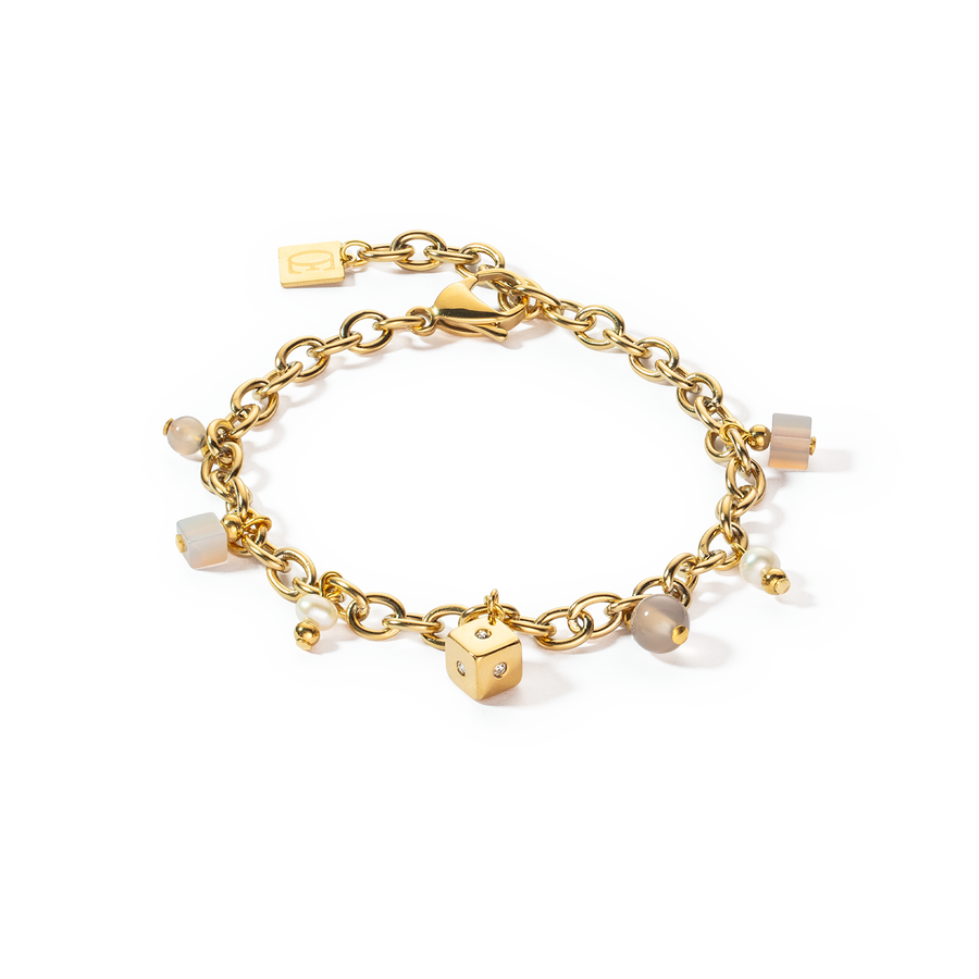 Boho bracelet freshwater pearls gold & white