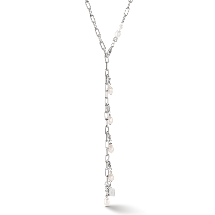 Modern chain necklace with freshwater pearl charms silver