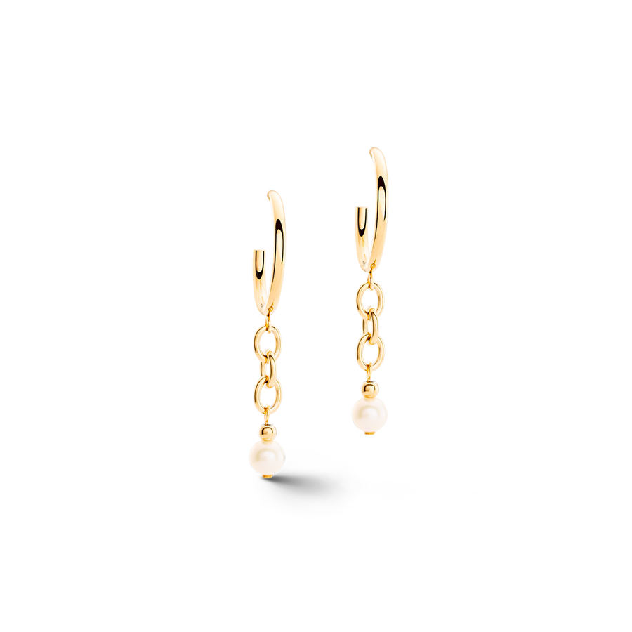 Earrings Creole Y Navette Freshwater Pearls gold
