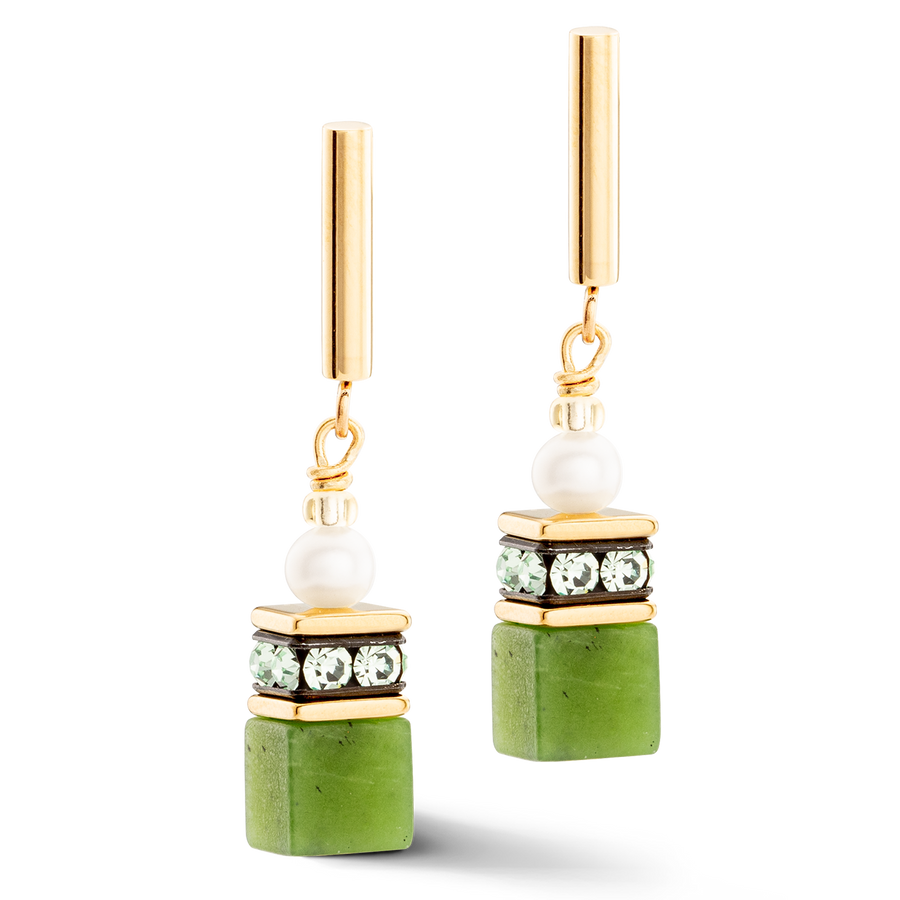 Earrings GeoCUBE® Fusion Precious Pearl Mix gold-green