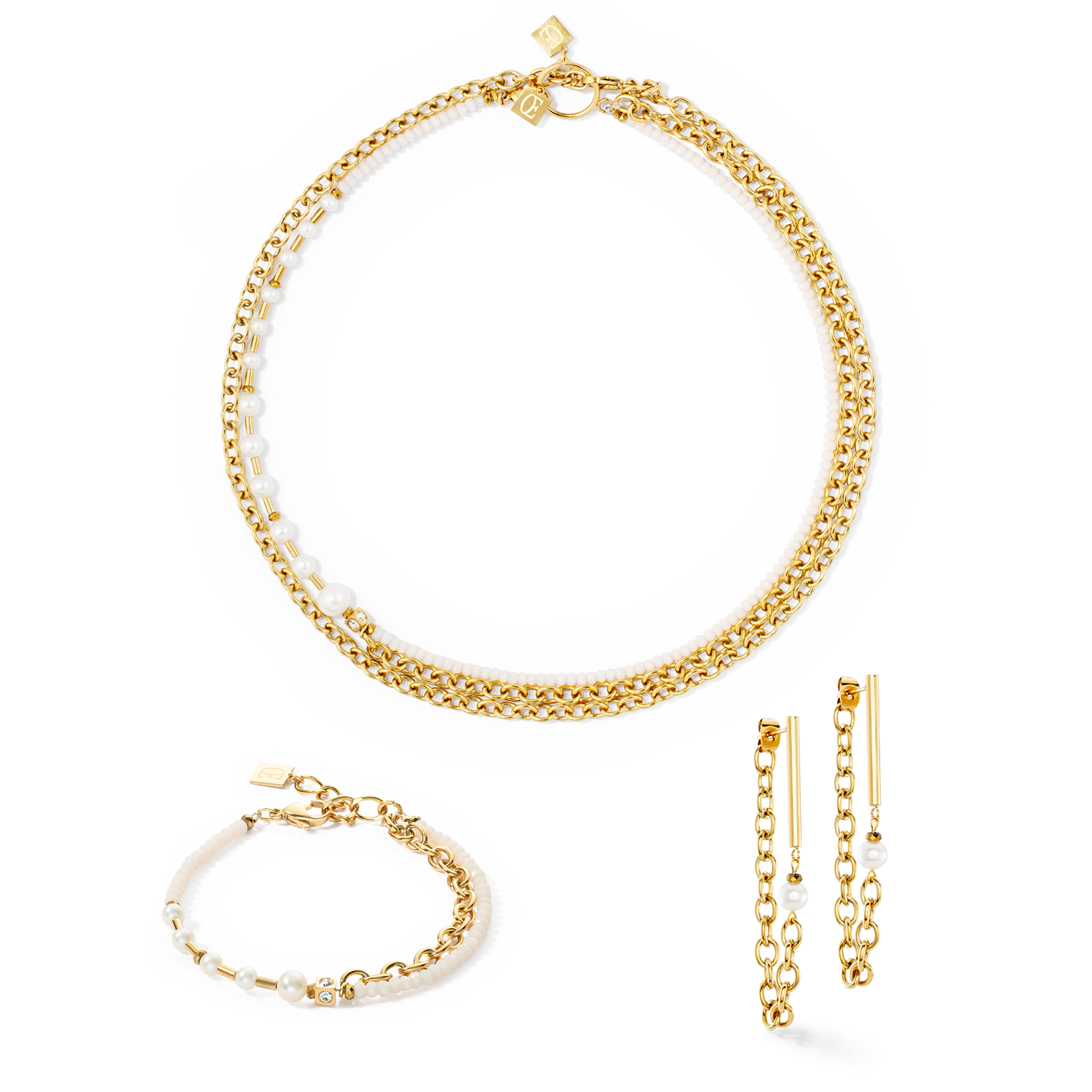 Earrings Chain & Pearl Fever white-gold