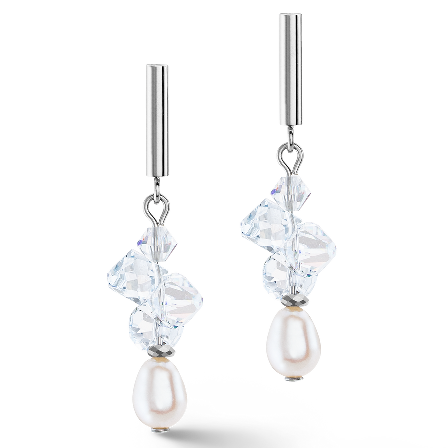 Earrings Dancing Crystals & Pearls silver