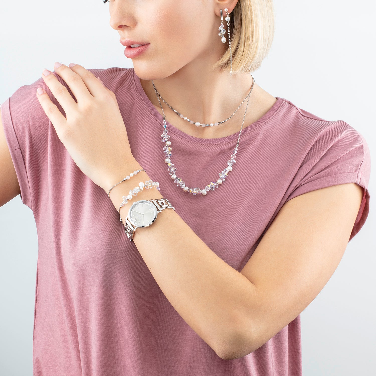 Bracelet Dancing Crystals & Pearls silver