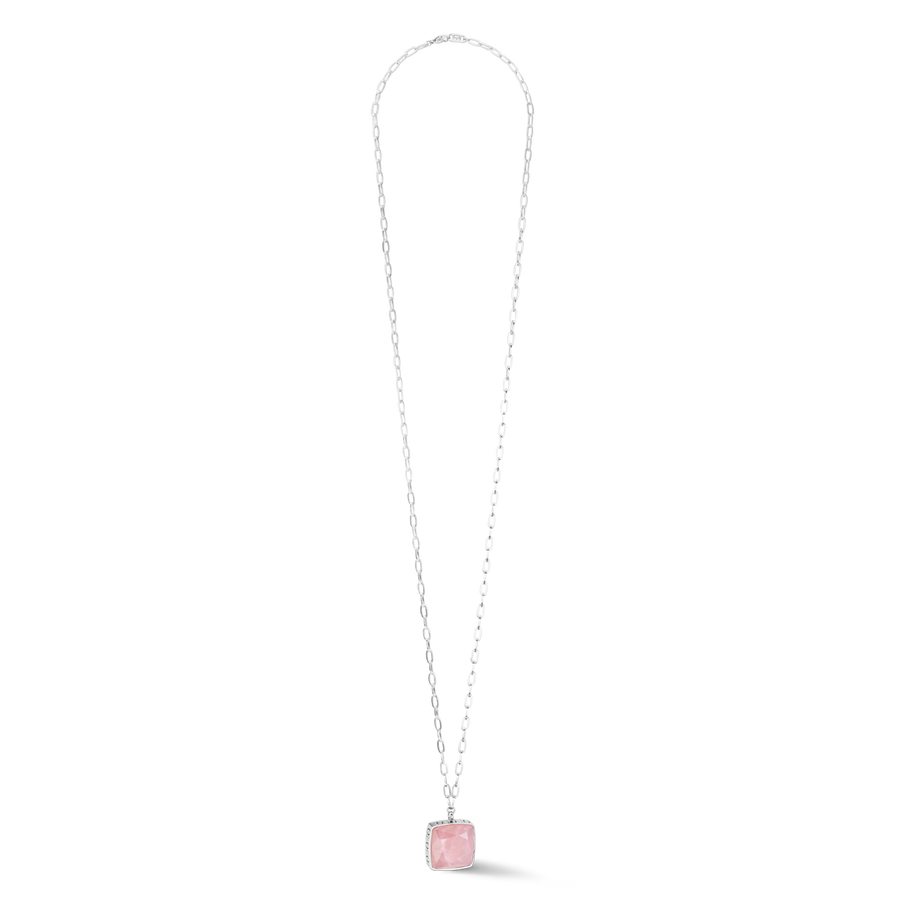 Necklace OE Amulet Square Rose Quartz silver-pink