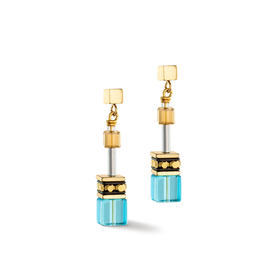 GeoCUBE® Iconic earrings gold turquoise