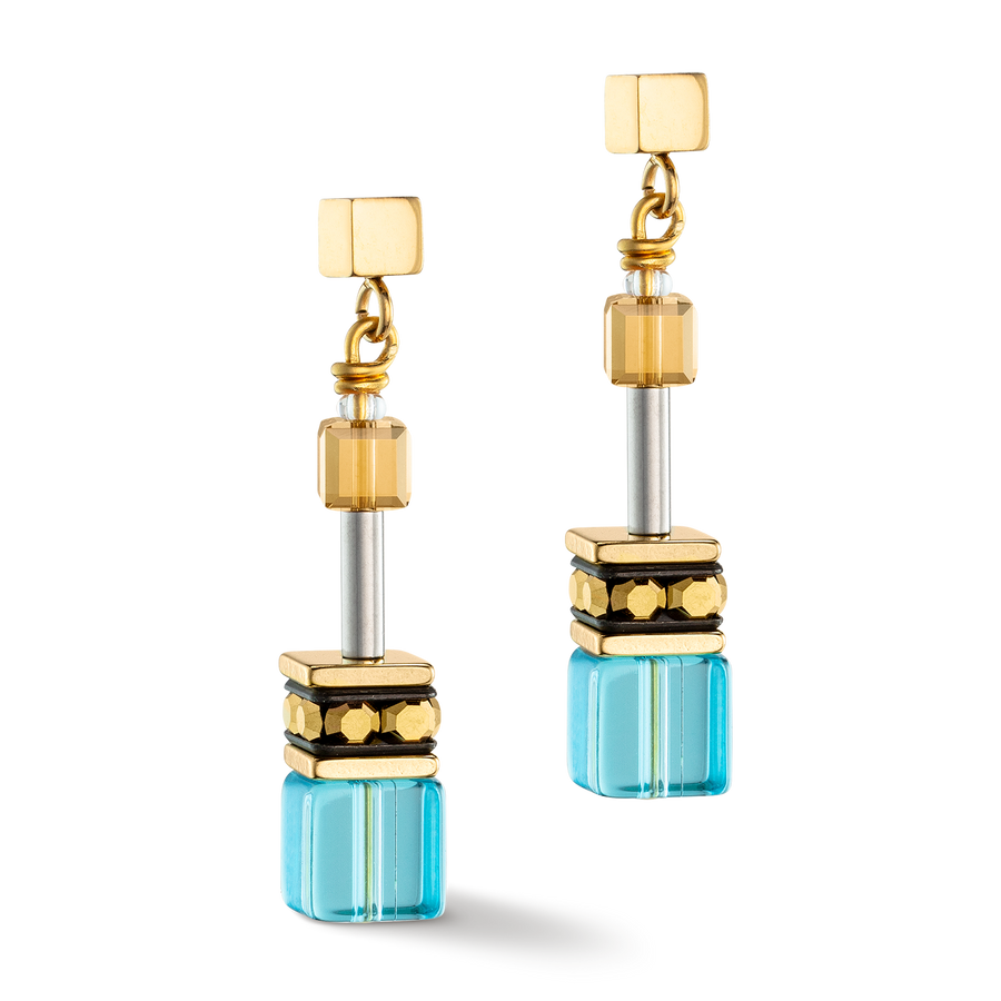 GeoCUBE® Iconic earrings gold turquoise