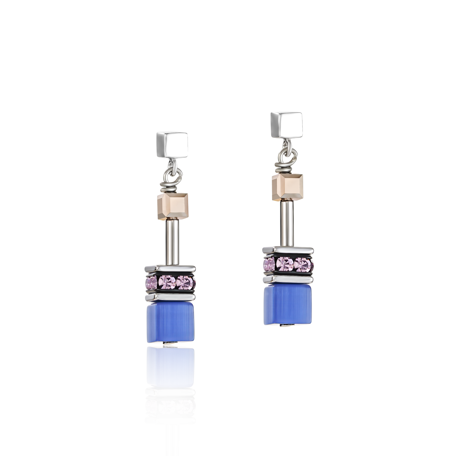 GeoCUBE® Earrings blue-brown-lilac