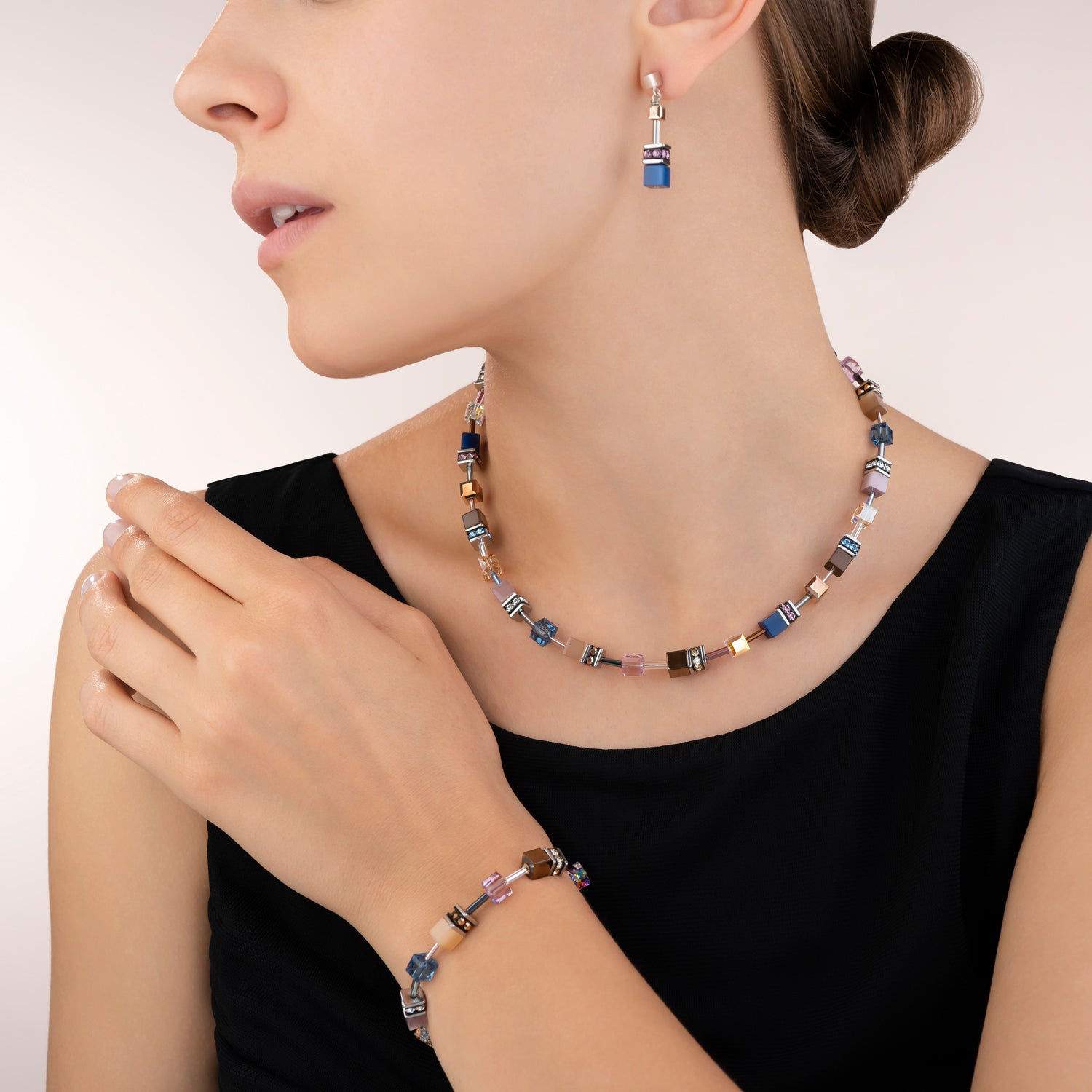 GeoCUBE® Earrings blue-brown-lilac