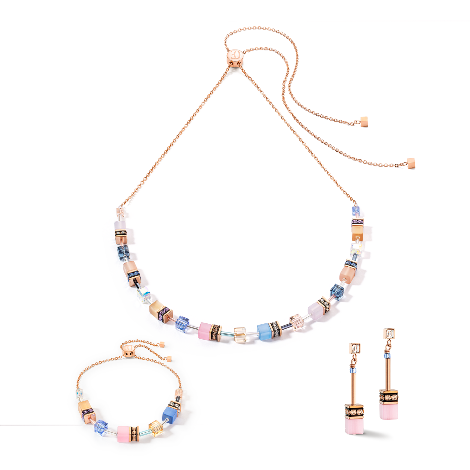 GeoCUBE® Iconic Chain necklace pale blue pink
