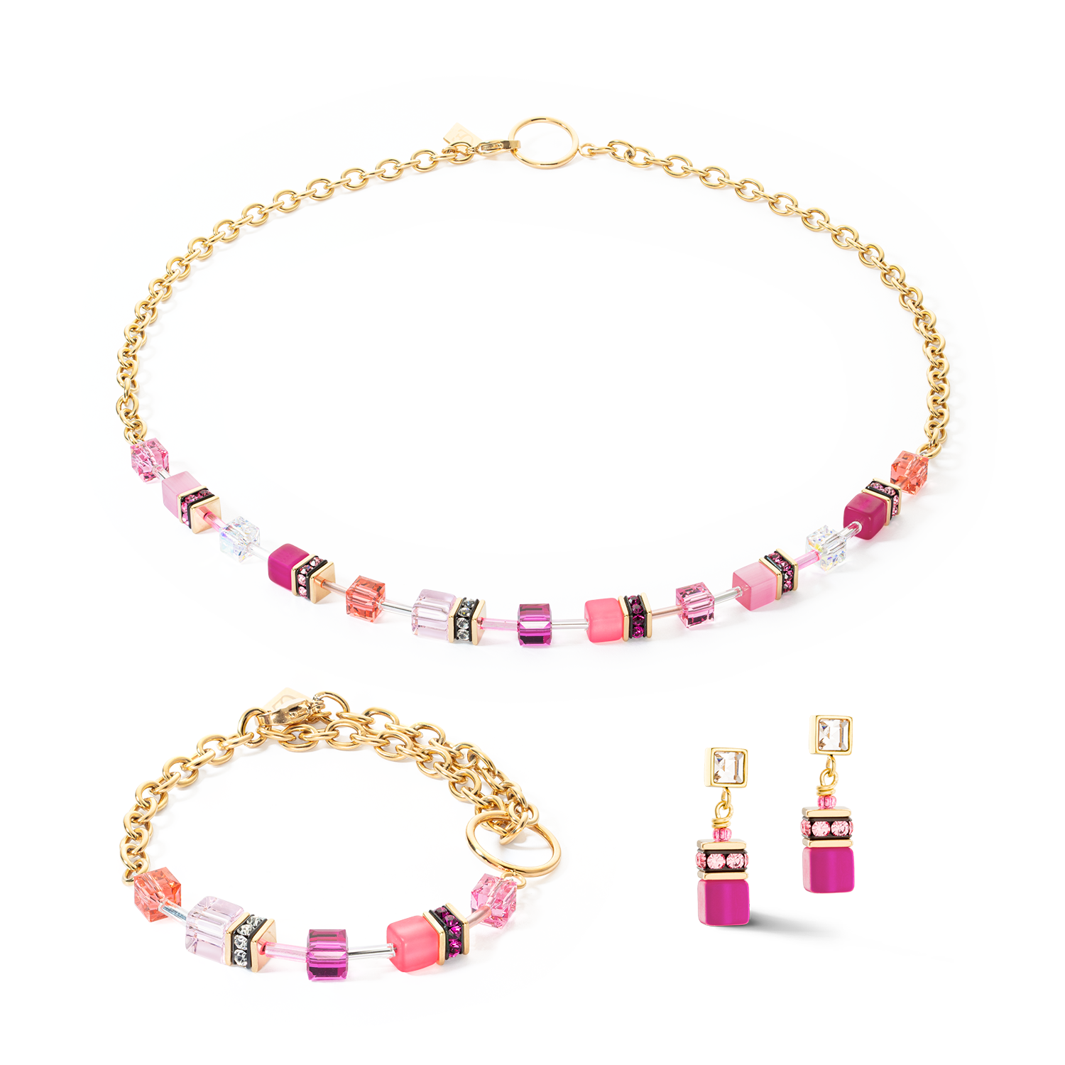 GeoCUBE® Iconic Chain earrings gold-magenta