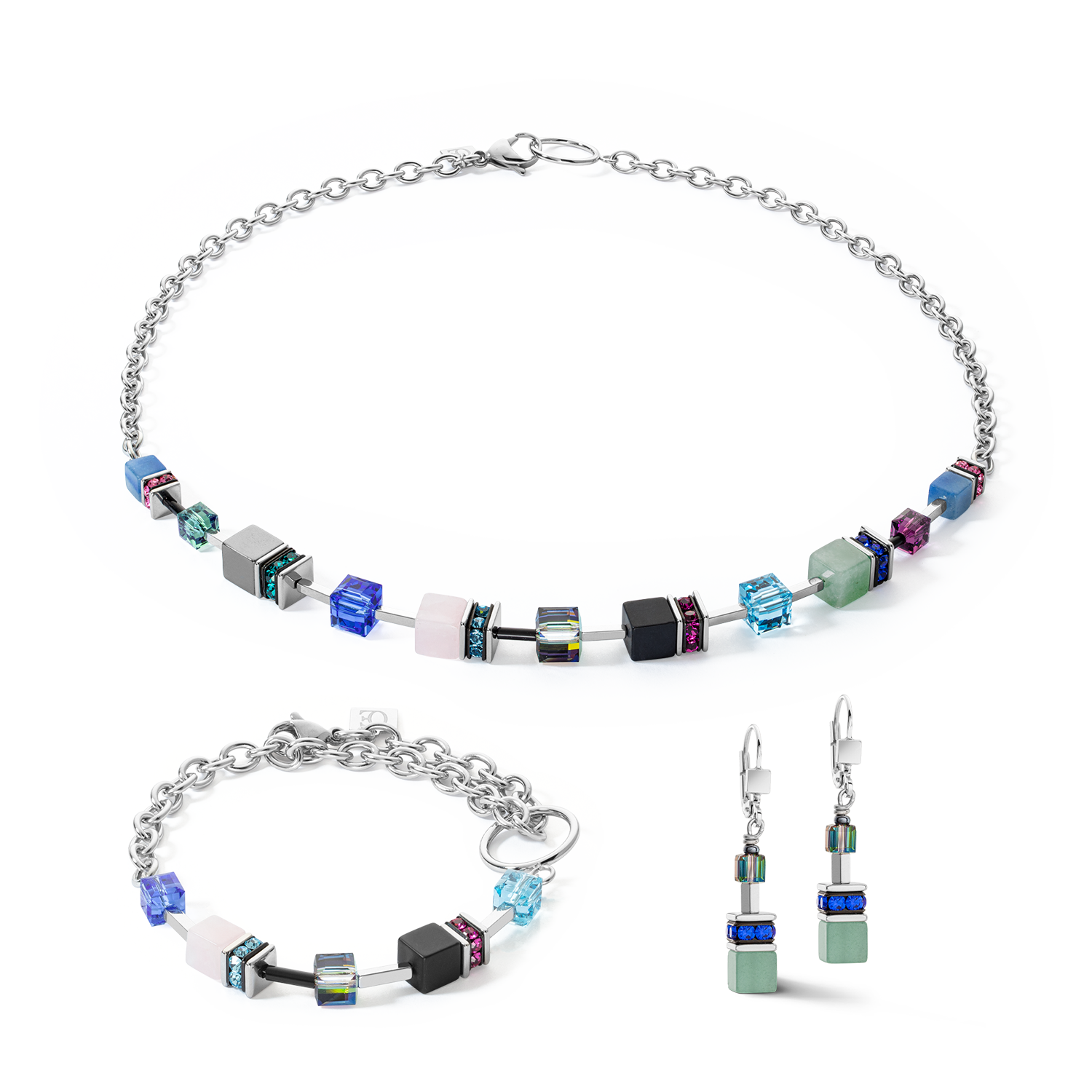 GeoCUBE® Iconic Precious Chain earrings silver-multicolour