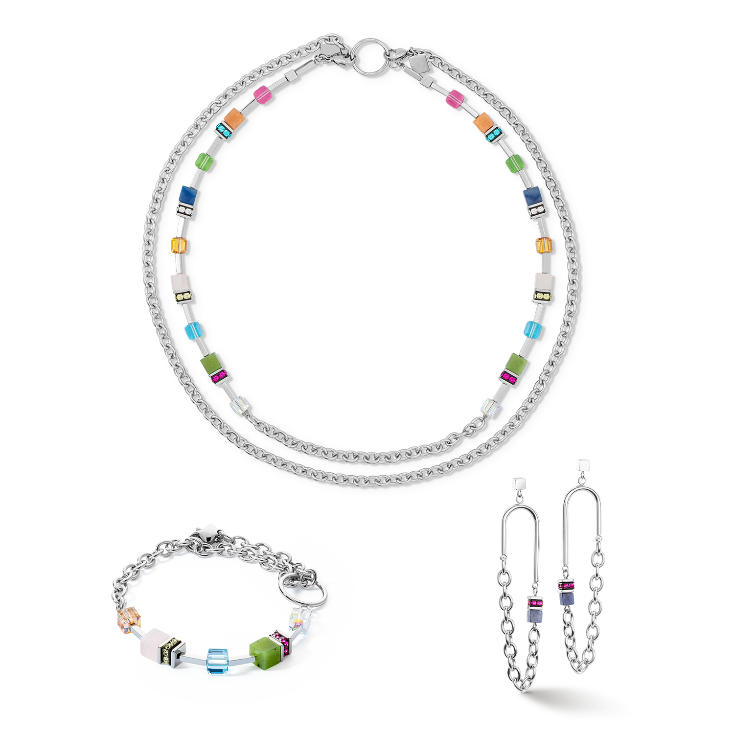 GeoCUBE® Iconic Boho necklace silver-multicolour