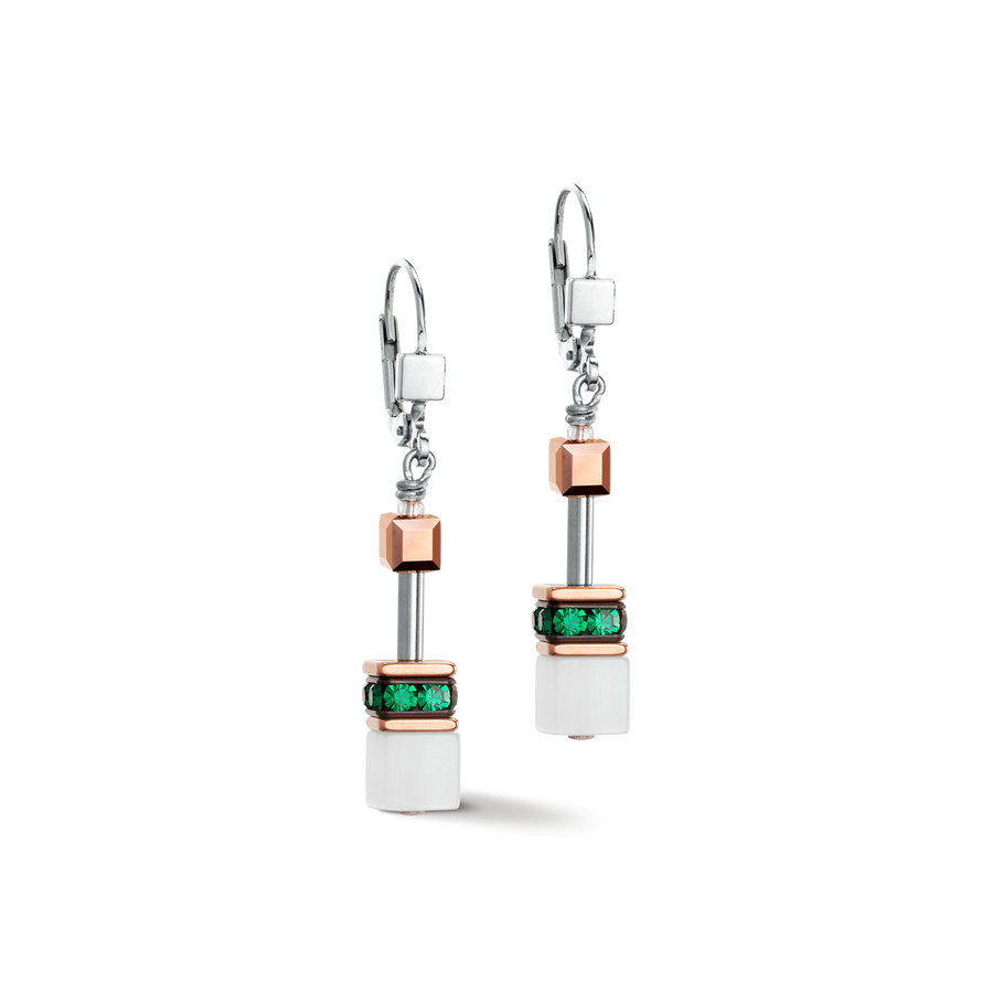 GeoCUBE® Iconic earrings rose gold white & dark green