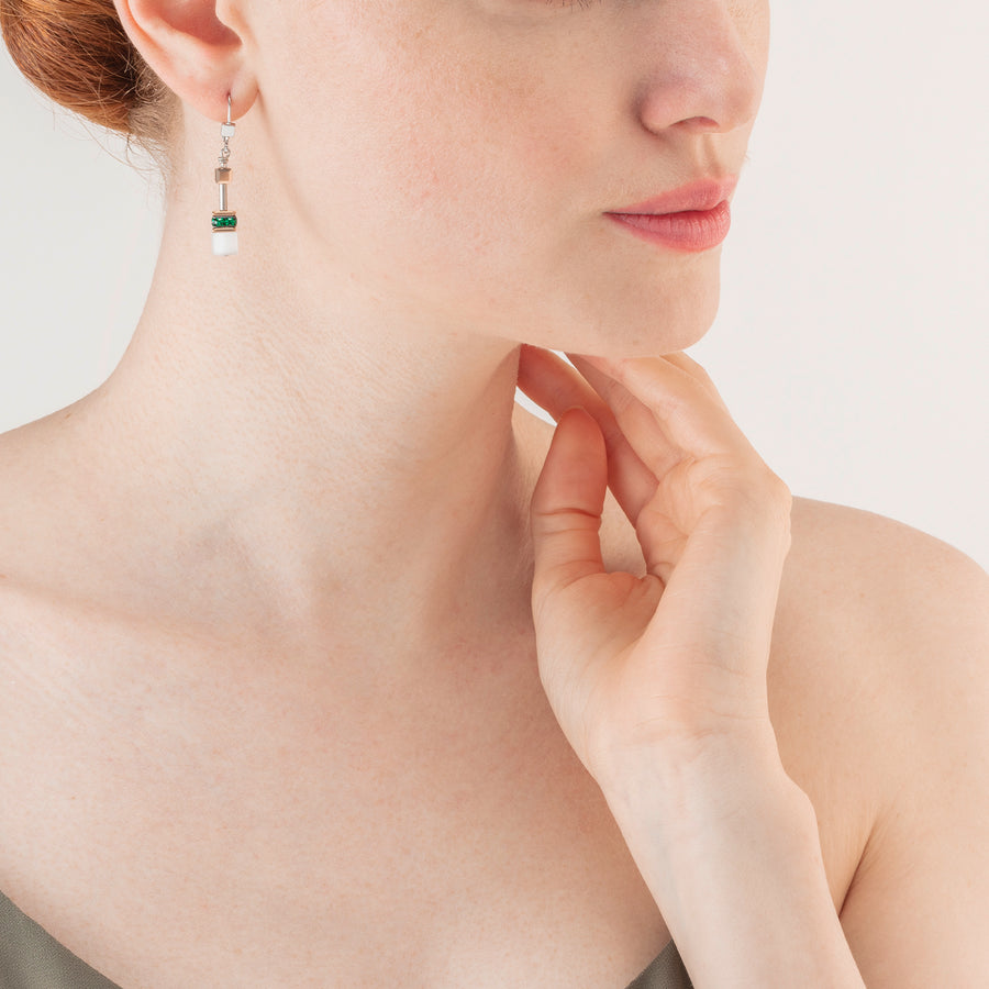 GeoCUBE® Iconic earrings rose gold white & dark green