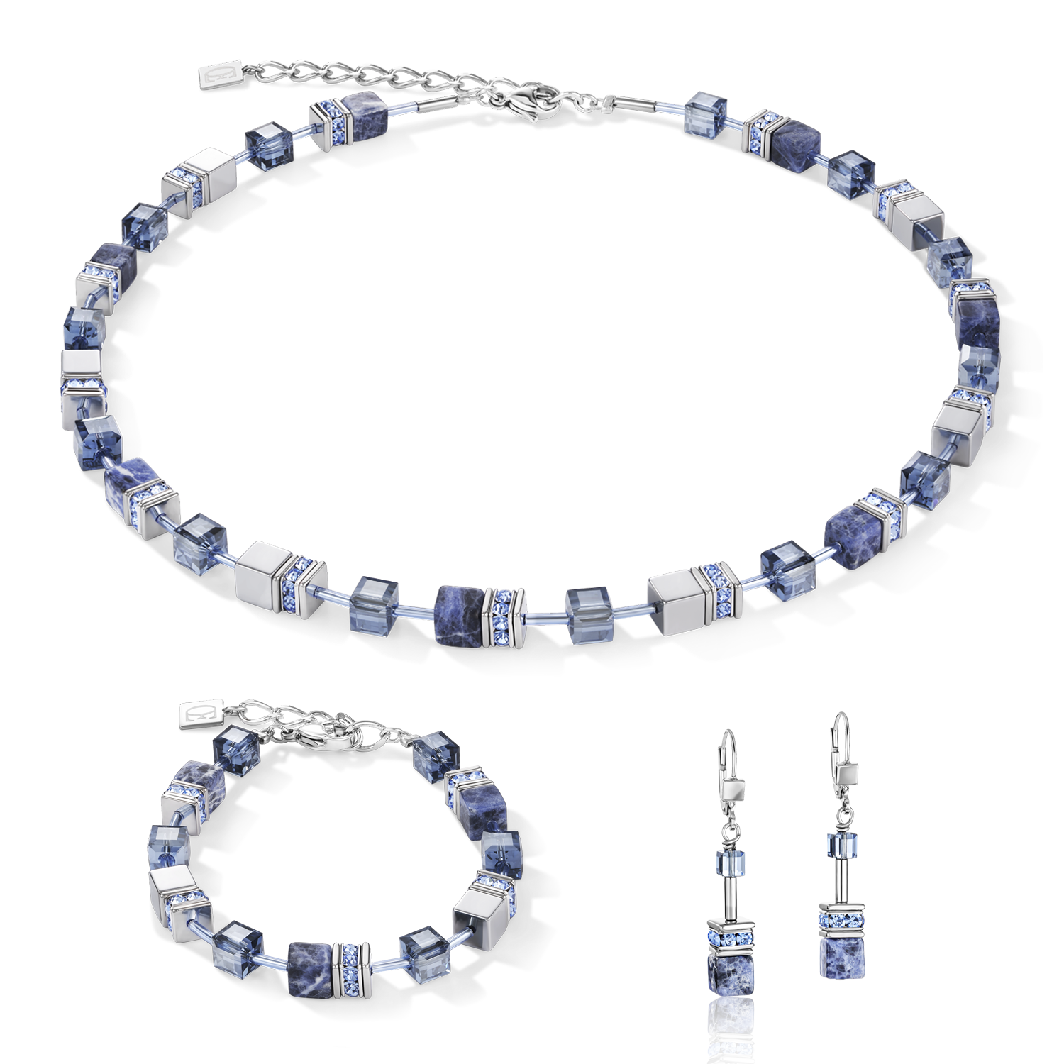 GeoCUBE® Earrings  sodalite & haematite blue