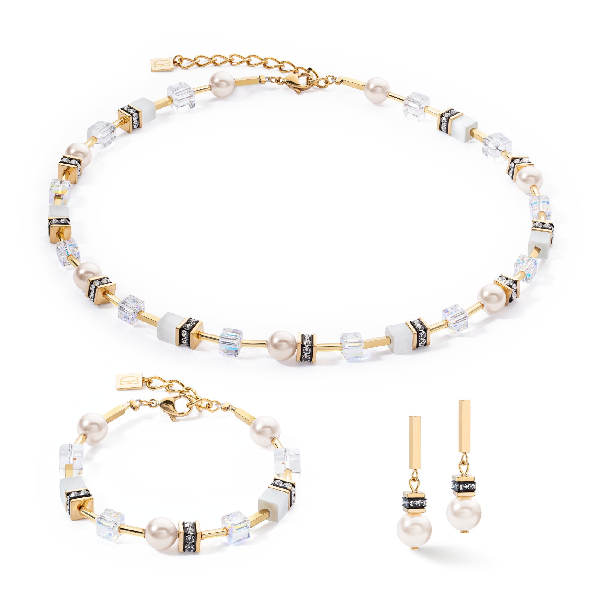 GeoCUBE® Iconic Pearl Mix necklace gold-white