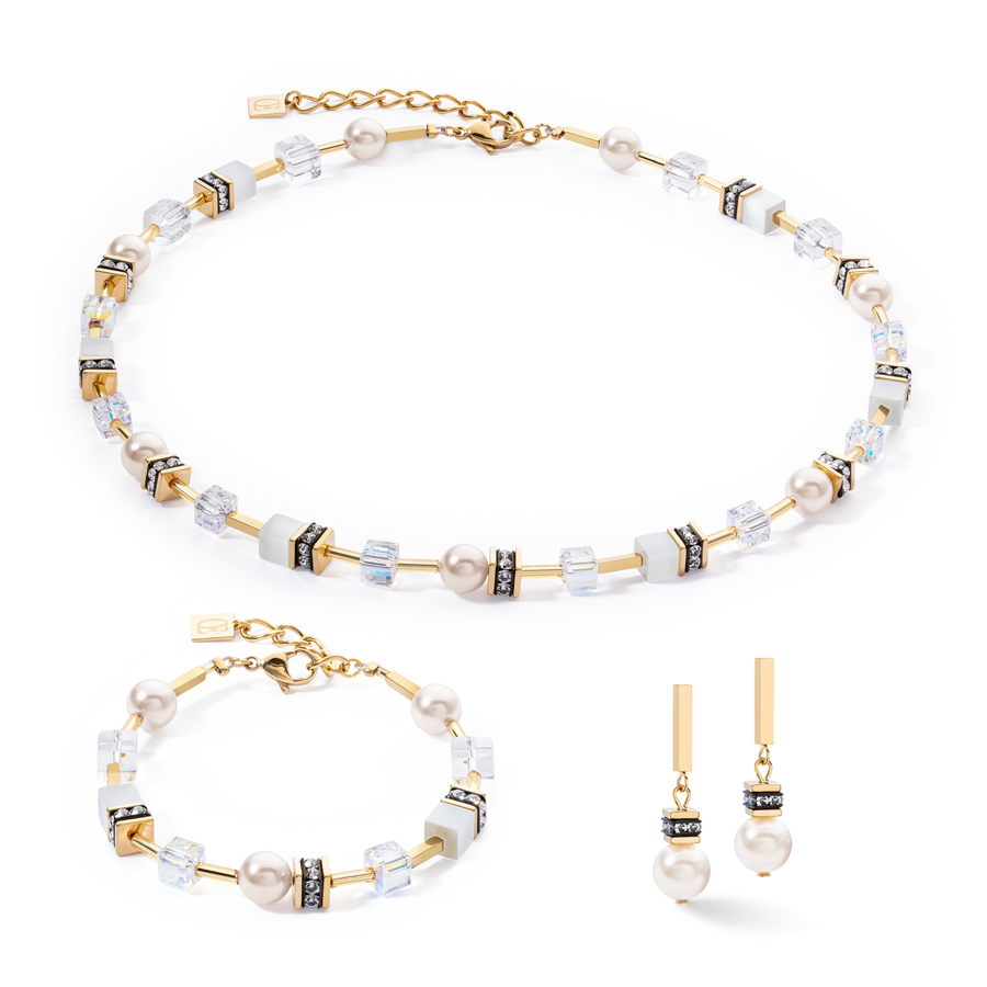 GeoCUBE® Iconic Pearl Mix earrings gold-white