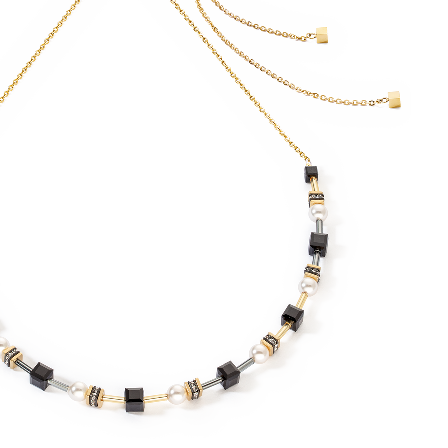 Necklace Mysterious Cubes & Pearls gold-black