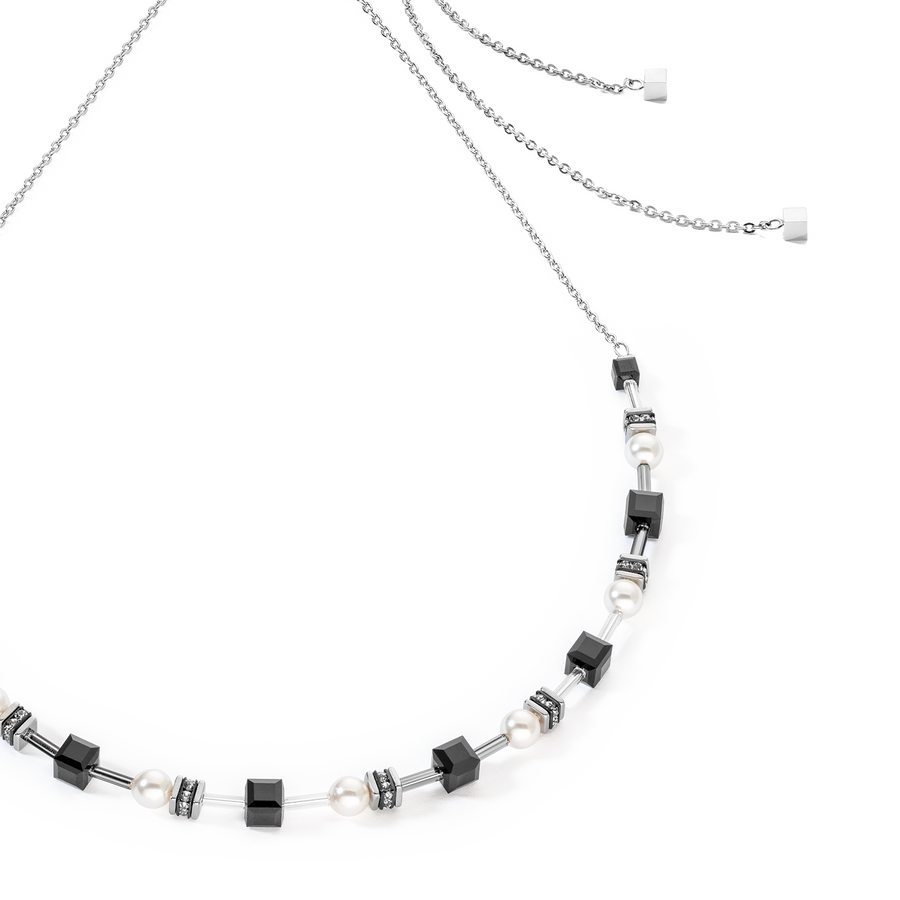 Necklace Mysterious Cubes & Pearls silver-black