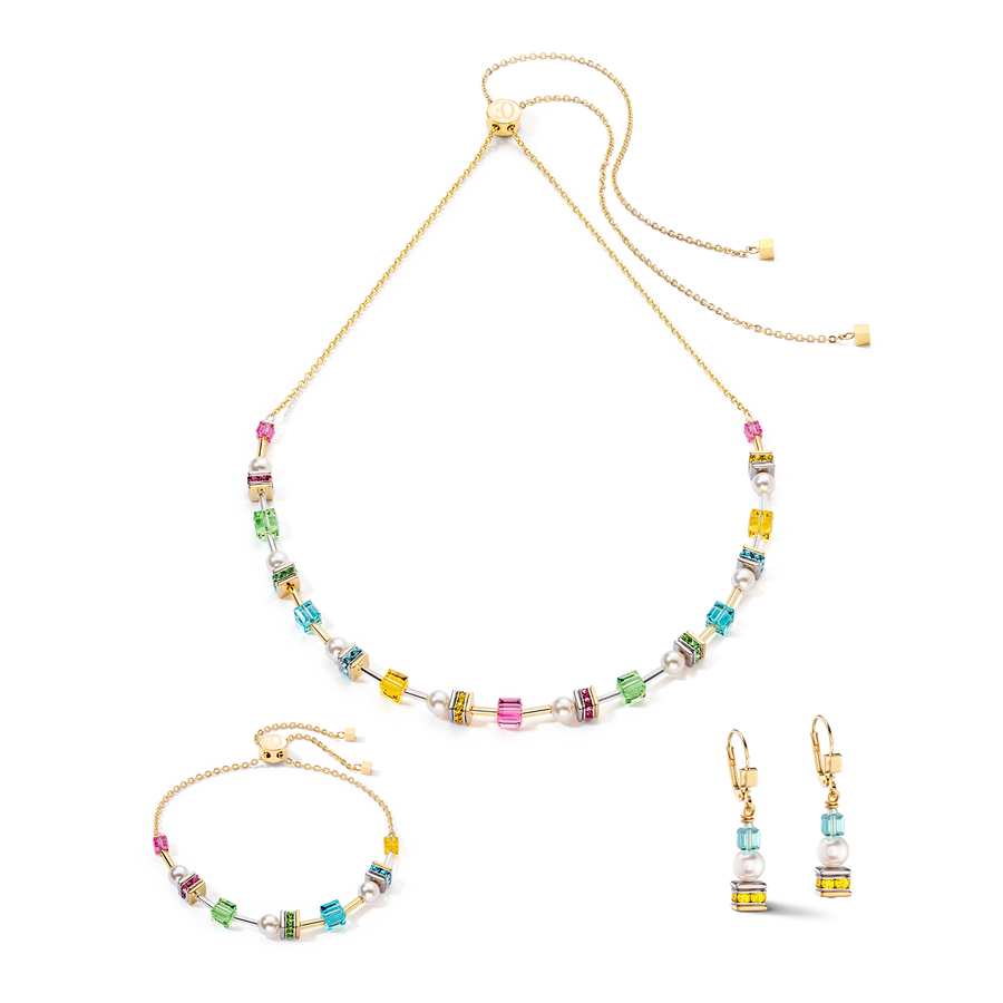 Joyful Cubes & Pearls necklace multicolour