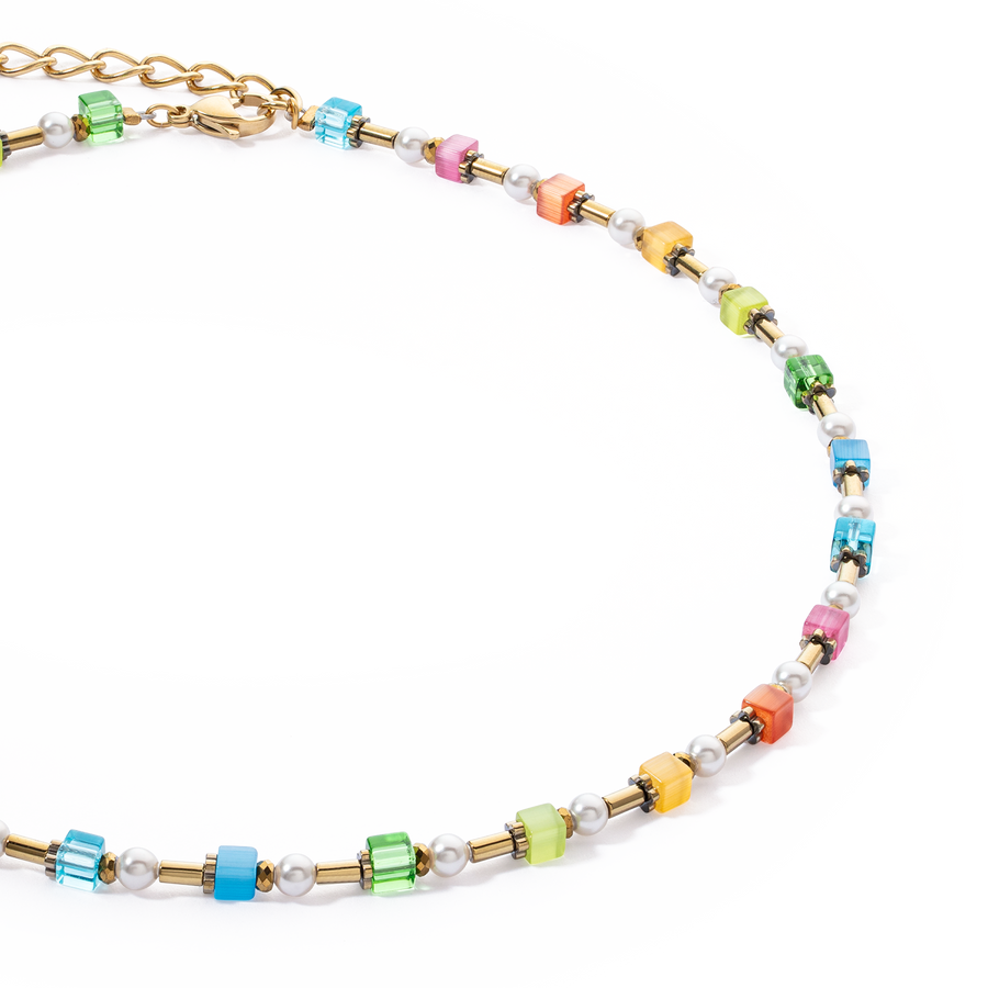 Necklace Mini Cubes & Pearls Mix gold-rainbow