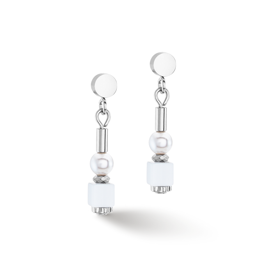 Earrings Mini Cubes & Pearls Mix silver-white