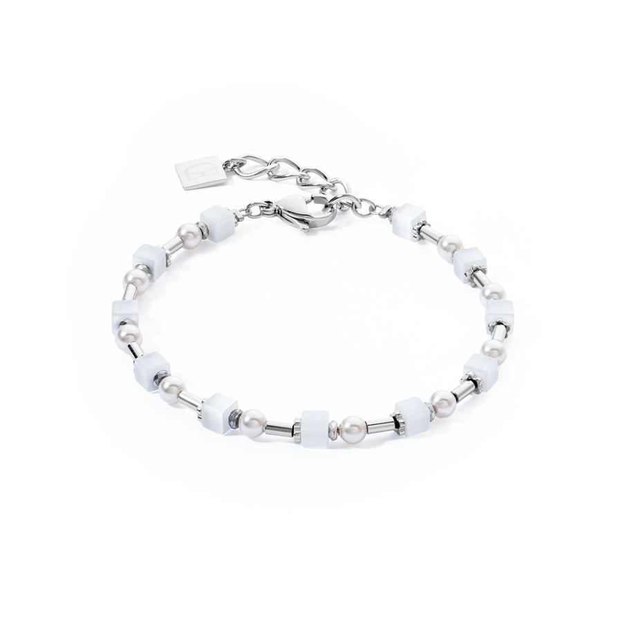 Bracelet Mini Cubes & Pearls Mix silver-white