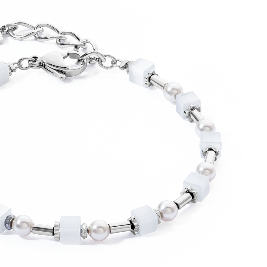 Bracelet Mini Cubes & Pearls Mix silver-white