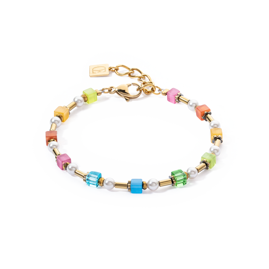Bracelet Mini Cubes & Pearls Mix gold-rainbow