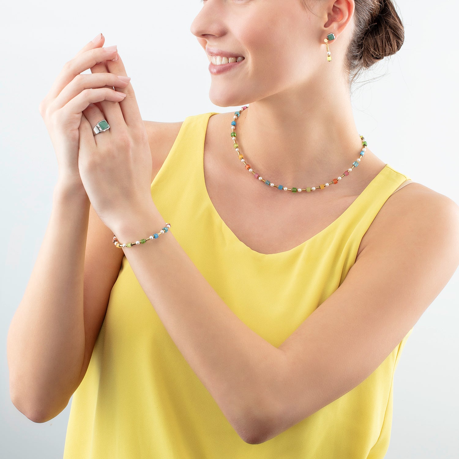 Bracelet Mini Cubes & Pearls Mix gold-rainbow