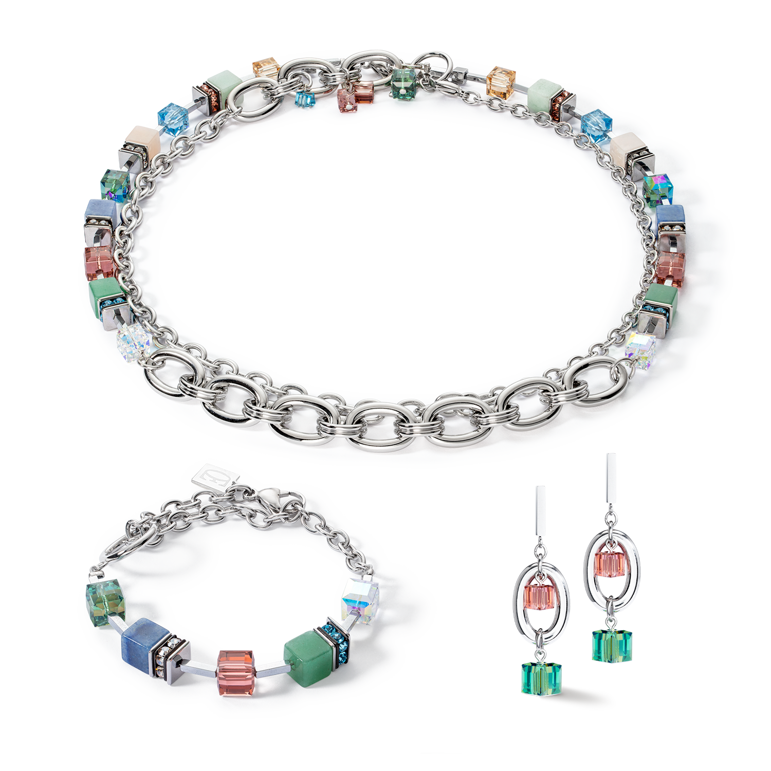 Earrings GeoCUBE® Statement Precious Chunky Chain Multiwear 35 multicolour