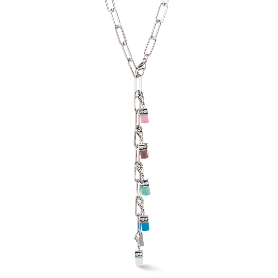 Happy Iconic Cube charm necklace silver pastel