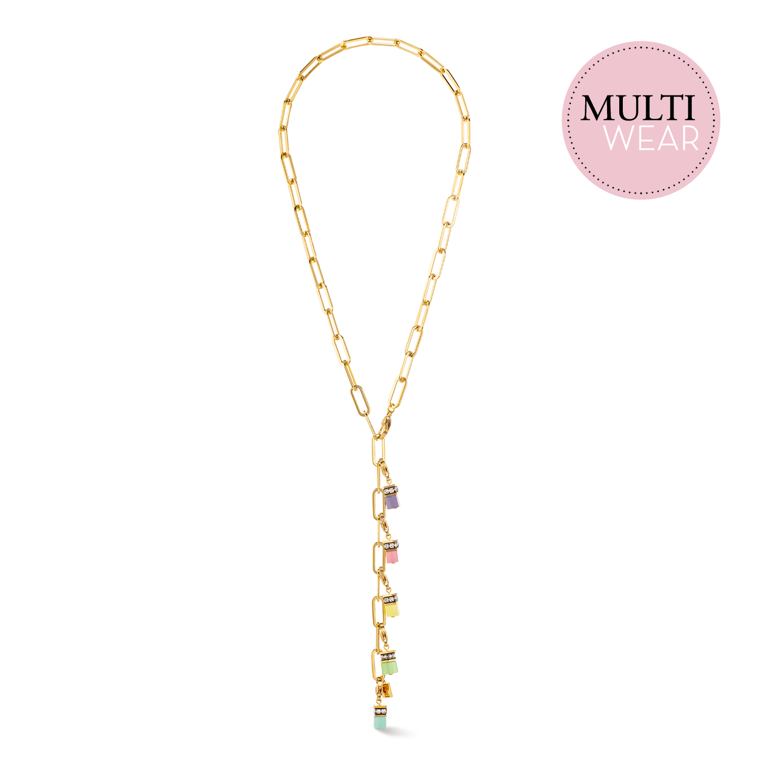 Happy Iconic Cube charm necklace gold pastel