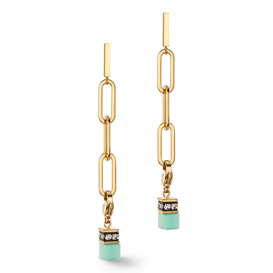 Happy Iconic Cube charm earrings gold pastel