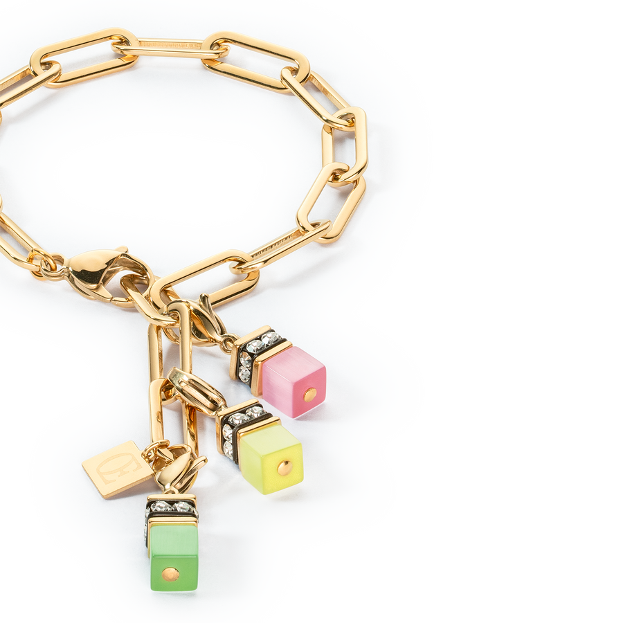 Happy Iconic Cube charm bracelet gold pastel