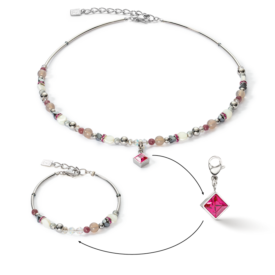 Necklace Brilliant Square interchangeable Pendant Precious pink