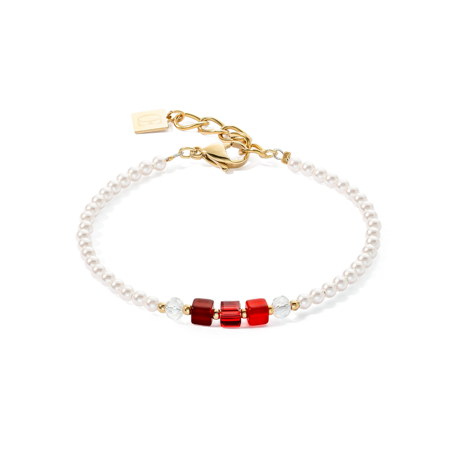 Bracelet Princess Pearls & Cubes gold-red