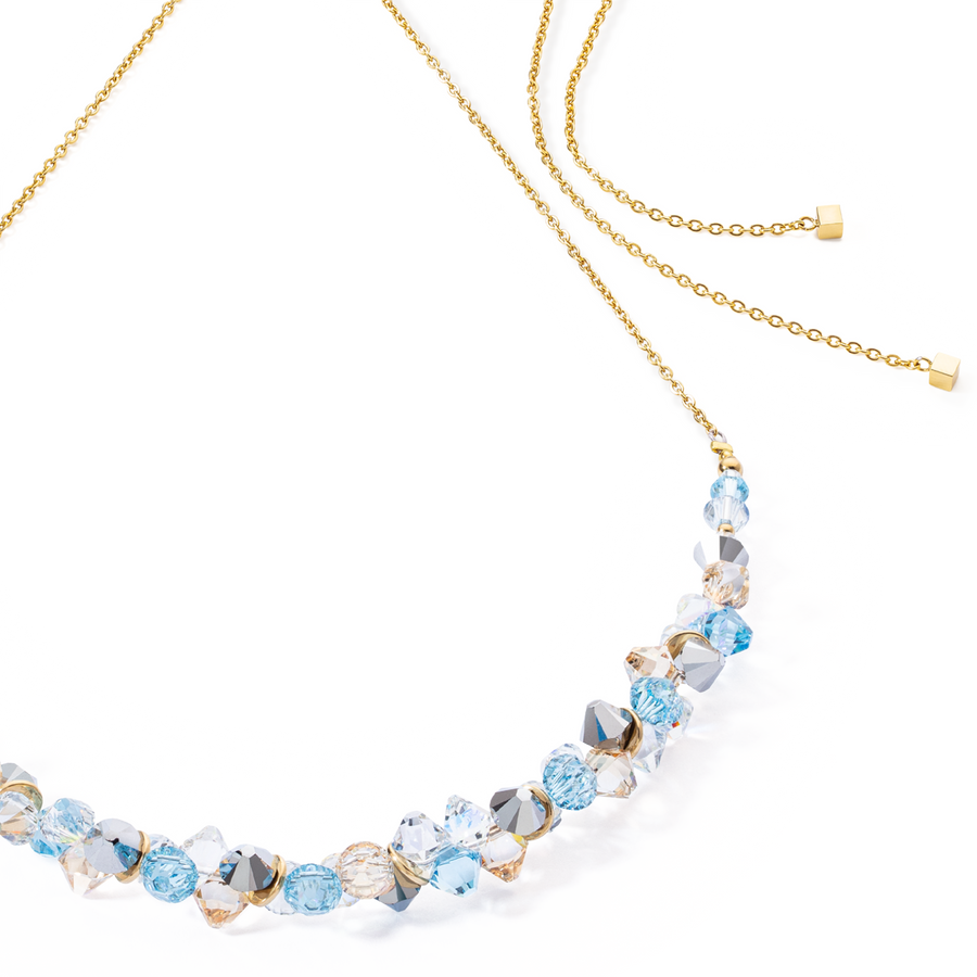 Dancing Crystals necklace gold aqua