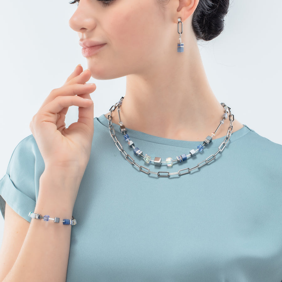 GeoCUBE® Fusion Chain necklace silver blue