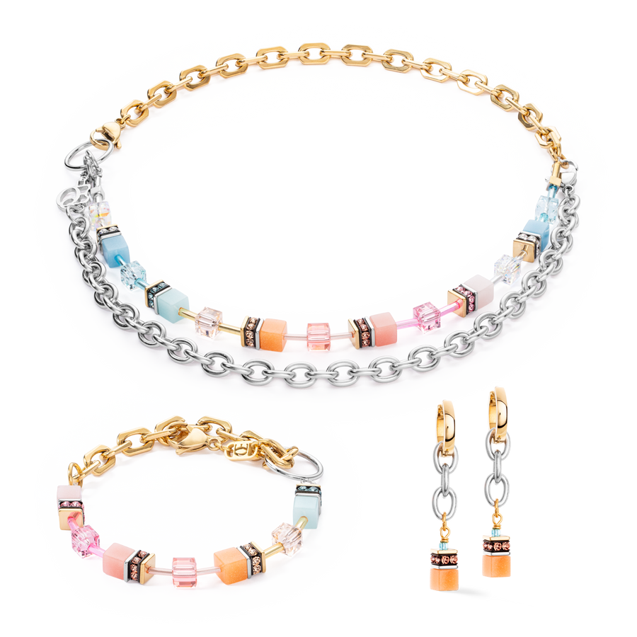 GeoCUBE® Iconic Fusion Chain necklace aqua-apricot