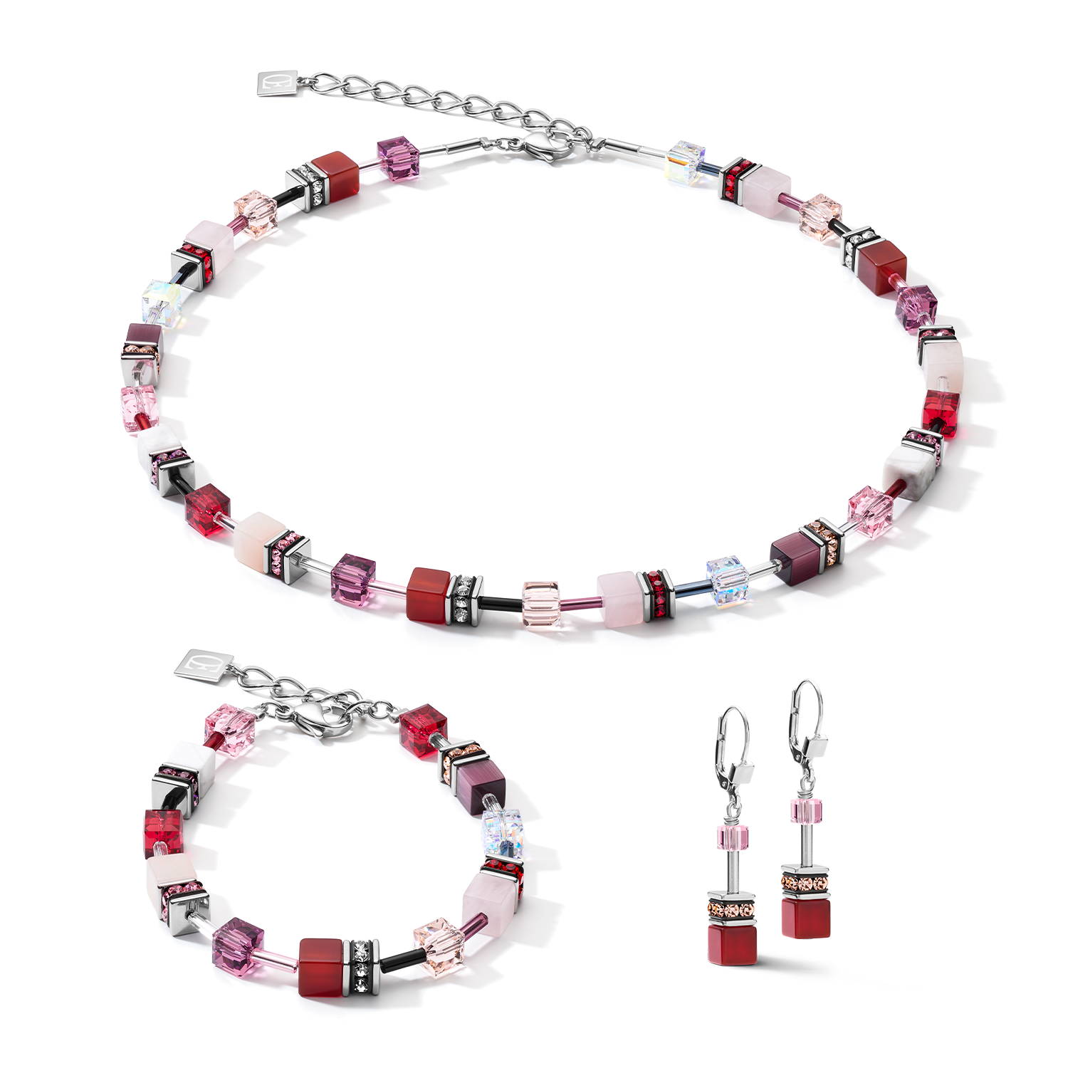 Necklace GeoCUBE® Crystals & Gemstones red-purple