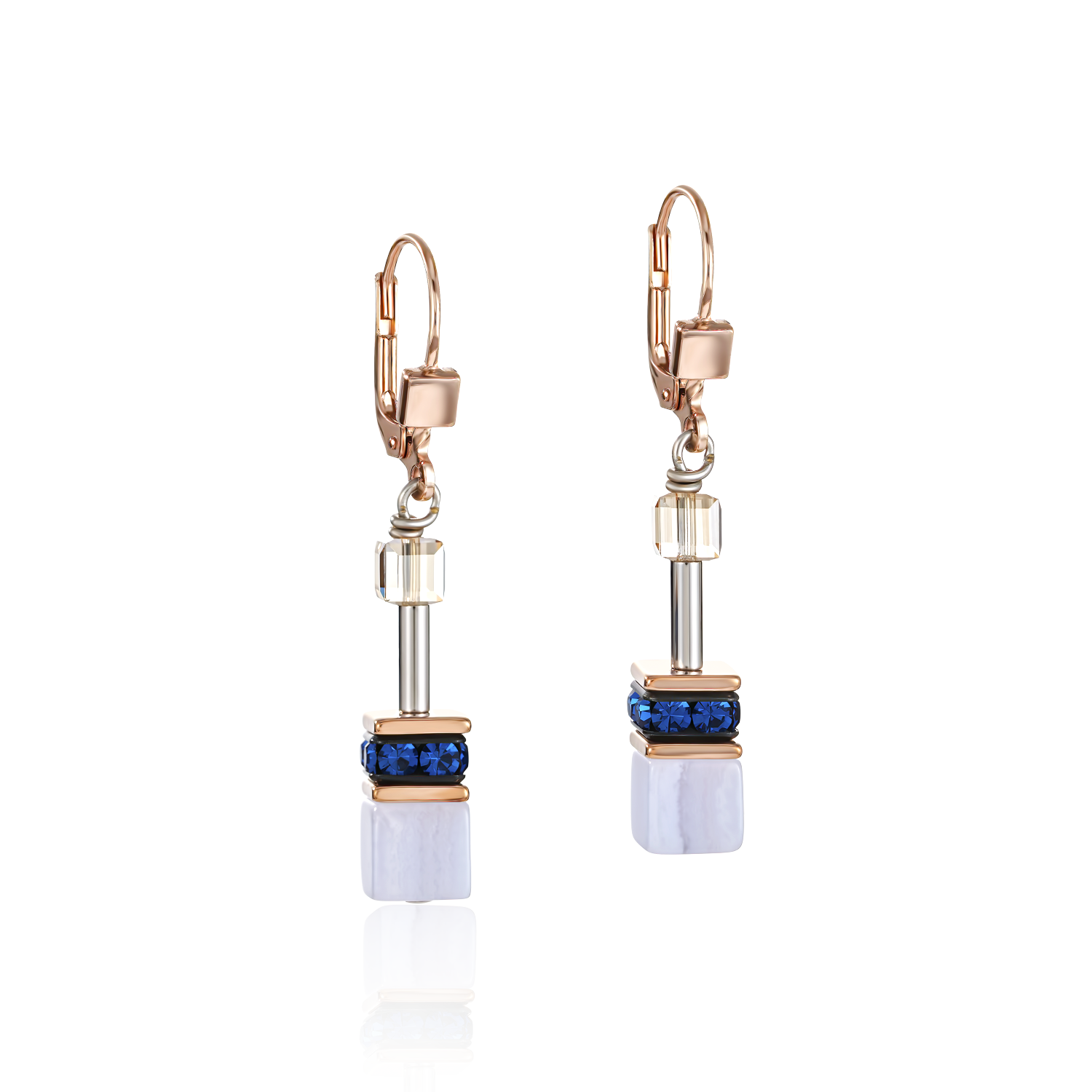 Earrings GeoCUBE® Crystals & Gemstones blue-beige