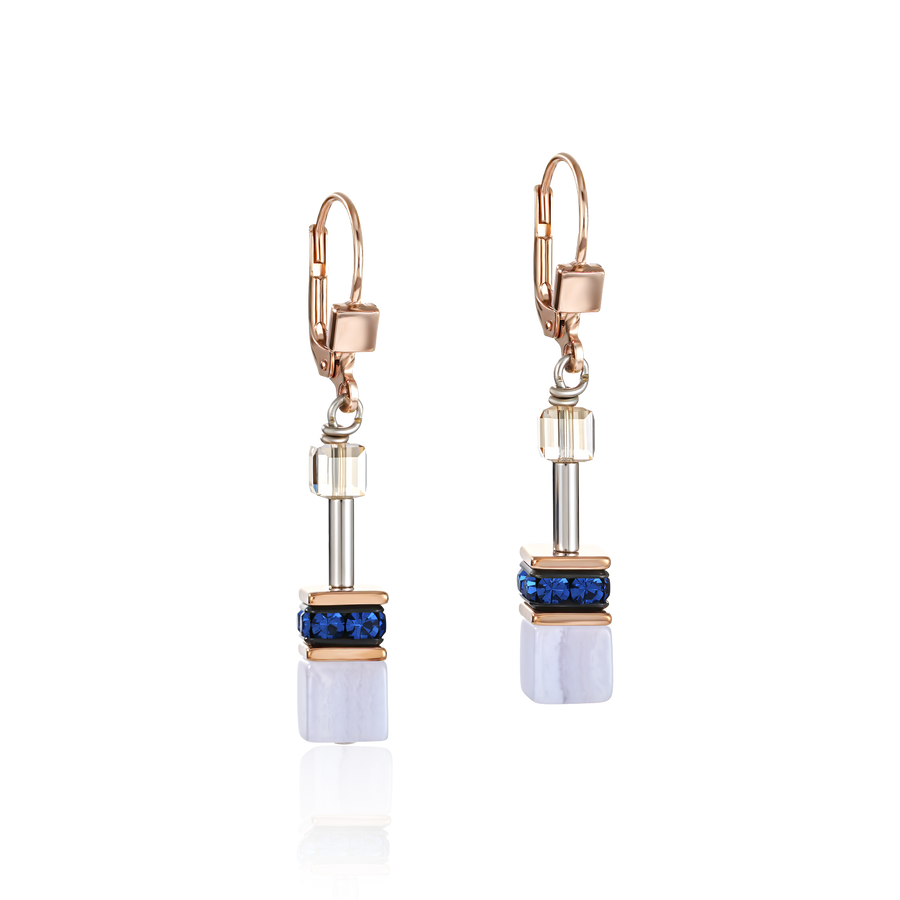 Earrings GeoCUBE® Crystals & Gemstones blue-beige
