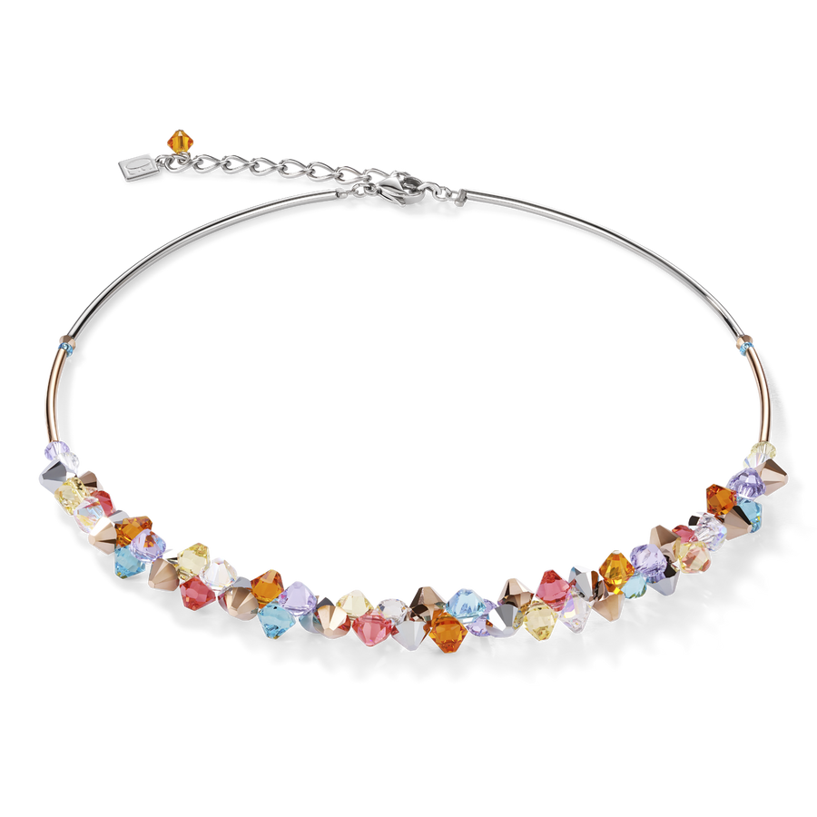 Necklace Crystals & stainless steel multicolour pastel 1