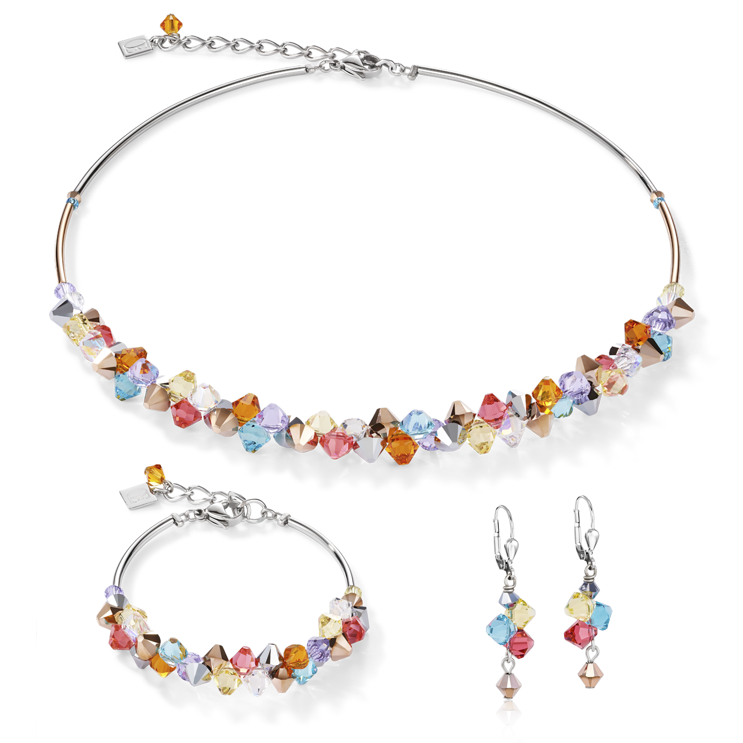 Necklace Crystals & stainless steel multicolour pastel 1