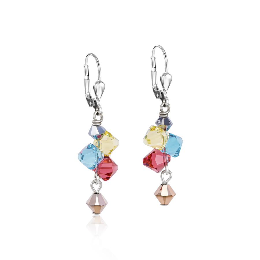 Earrings Crystals & stainless steel multicolour pastel 1