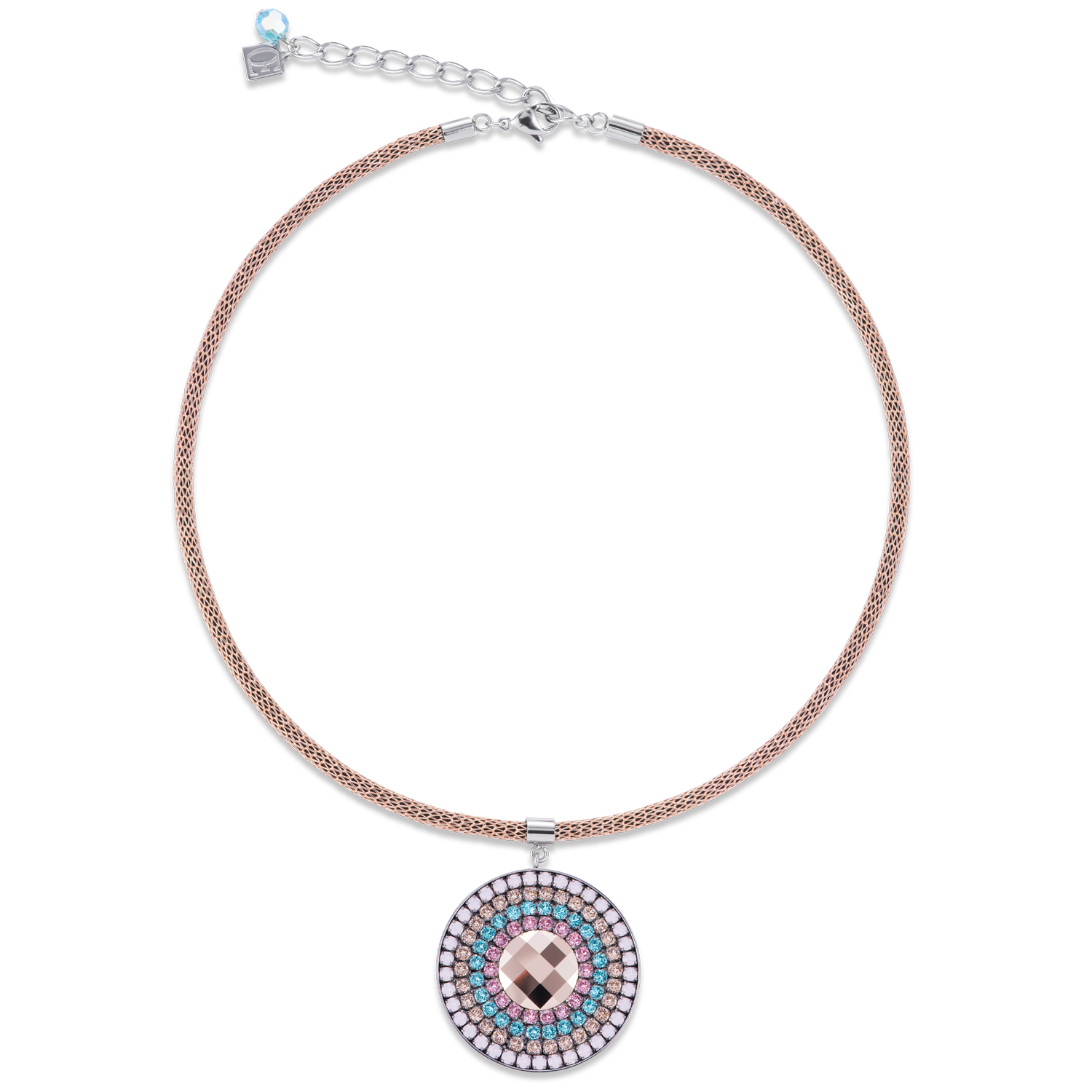 Necklace Amulet small Crystals & mesh rose-turquoise