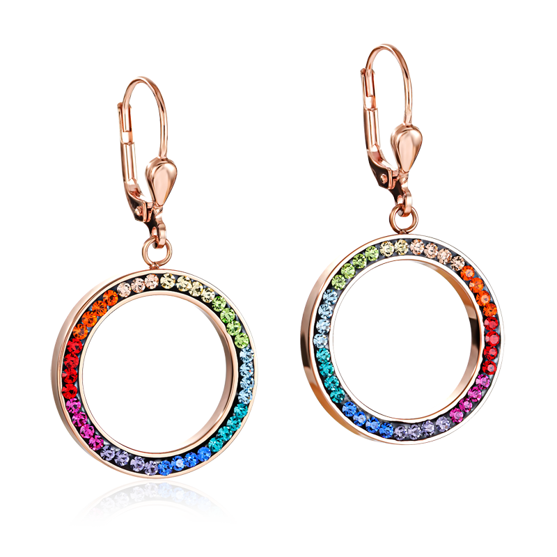 Earrings Ring Crystals pavé & stainless steel rose gold & multicolour